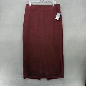 Universal Thread Skirt Womens Burgundy Ribbed Knit Midi Back Slit Size L NEW